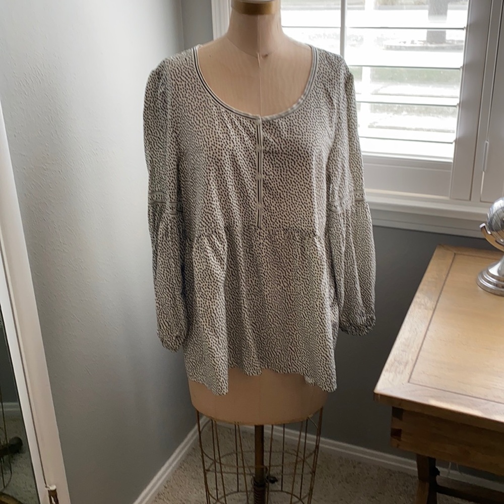 Off white top with tiny black polkadots